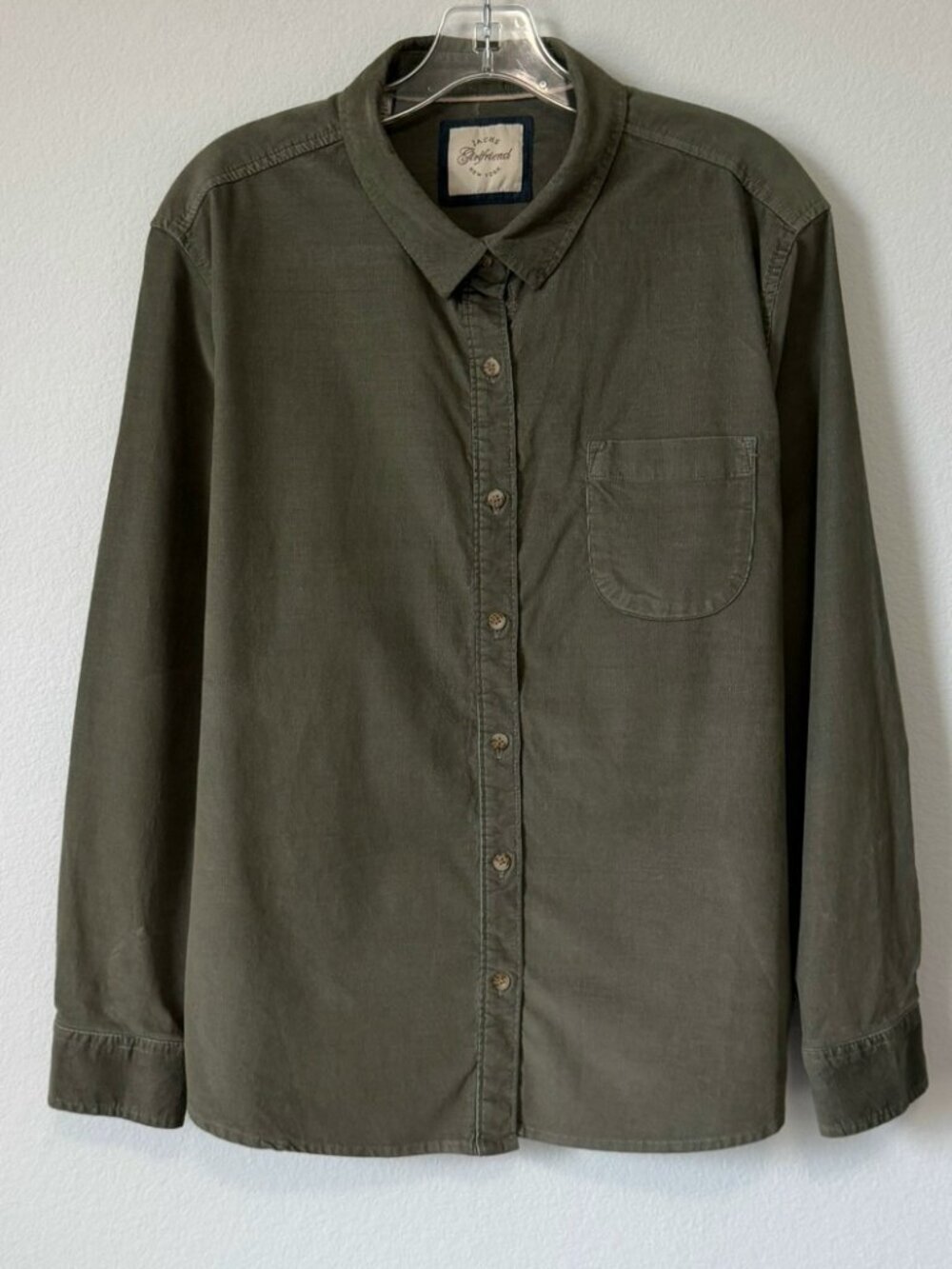 Jachs Girlfriend Olive Green Corduroy Long Sleeve Button Up Shirt Size XL